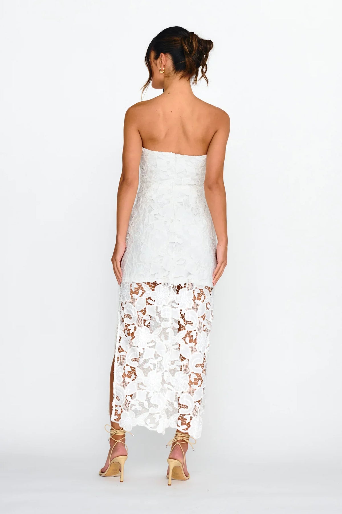 Parisa Sequin Embroidery Overlay Midi Dress White