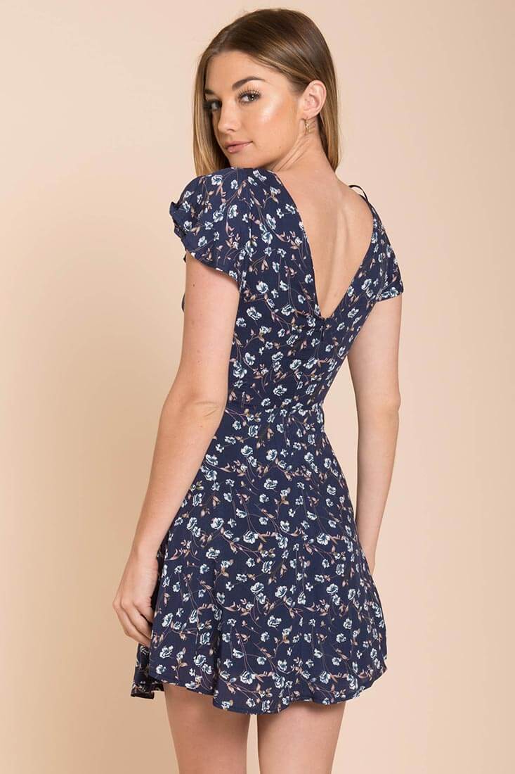 Ayleen Floral Peek-A-Boo Dress Navy