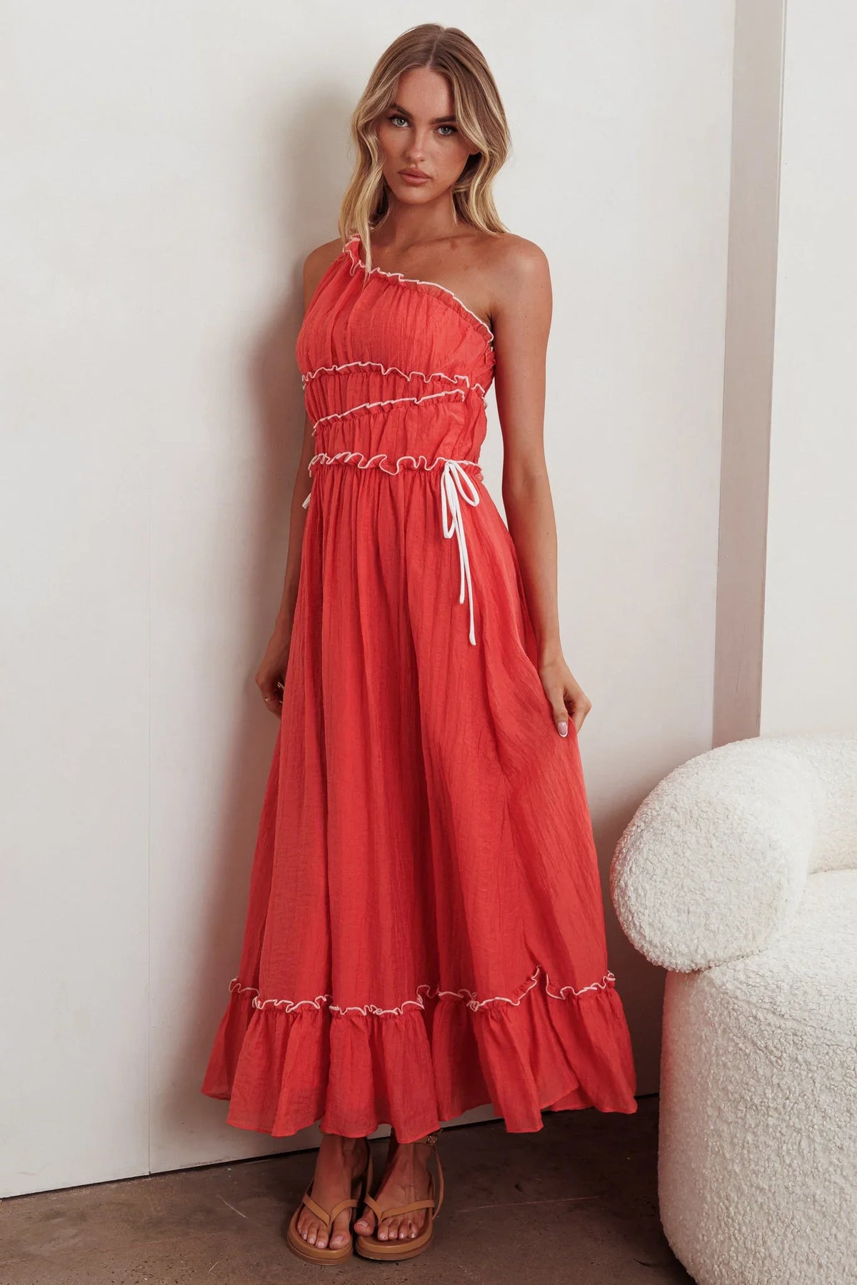 Ballad One-Shoulder Maxi Dress Coral