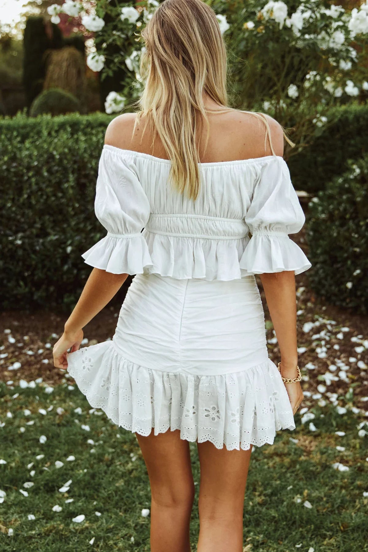 Josephina Off-Shoulder Lace-Up Front Crop Top White