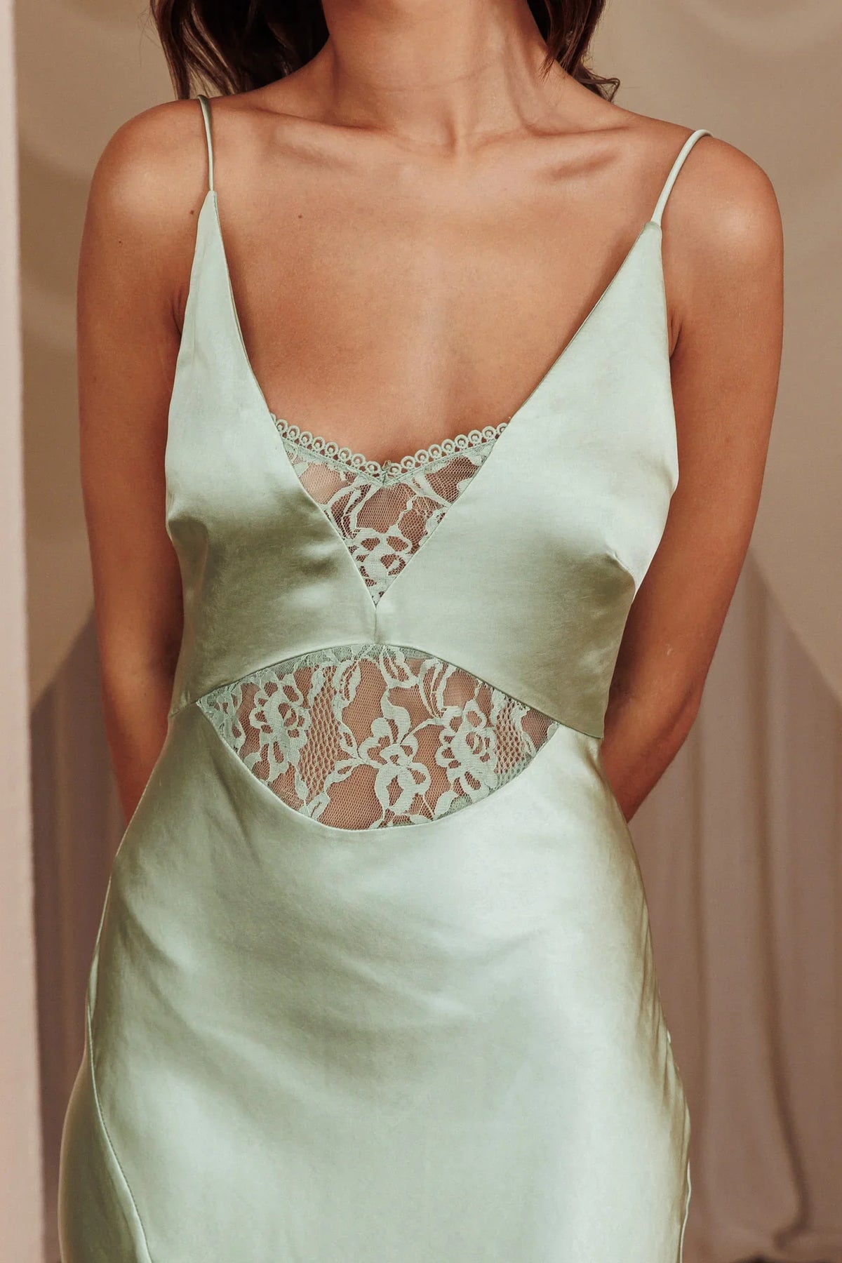 Better Believe Lace Insert Maxi Dress Sage