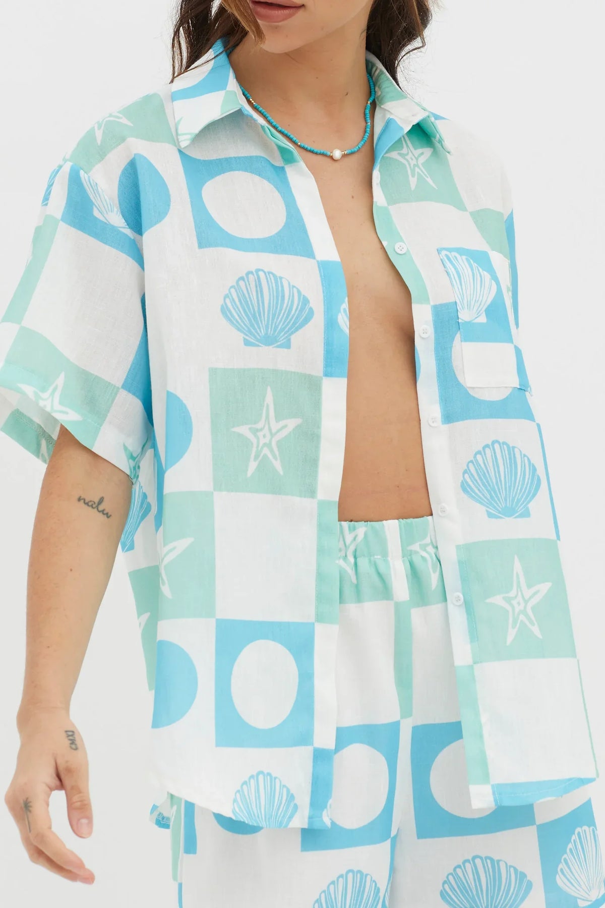 Just A Hunch Button Shirt Shell Print Green Multi