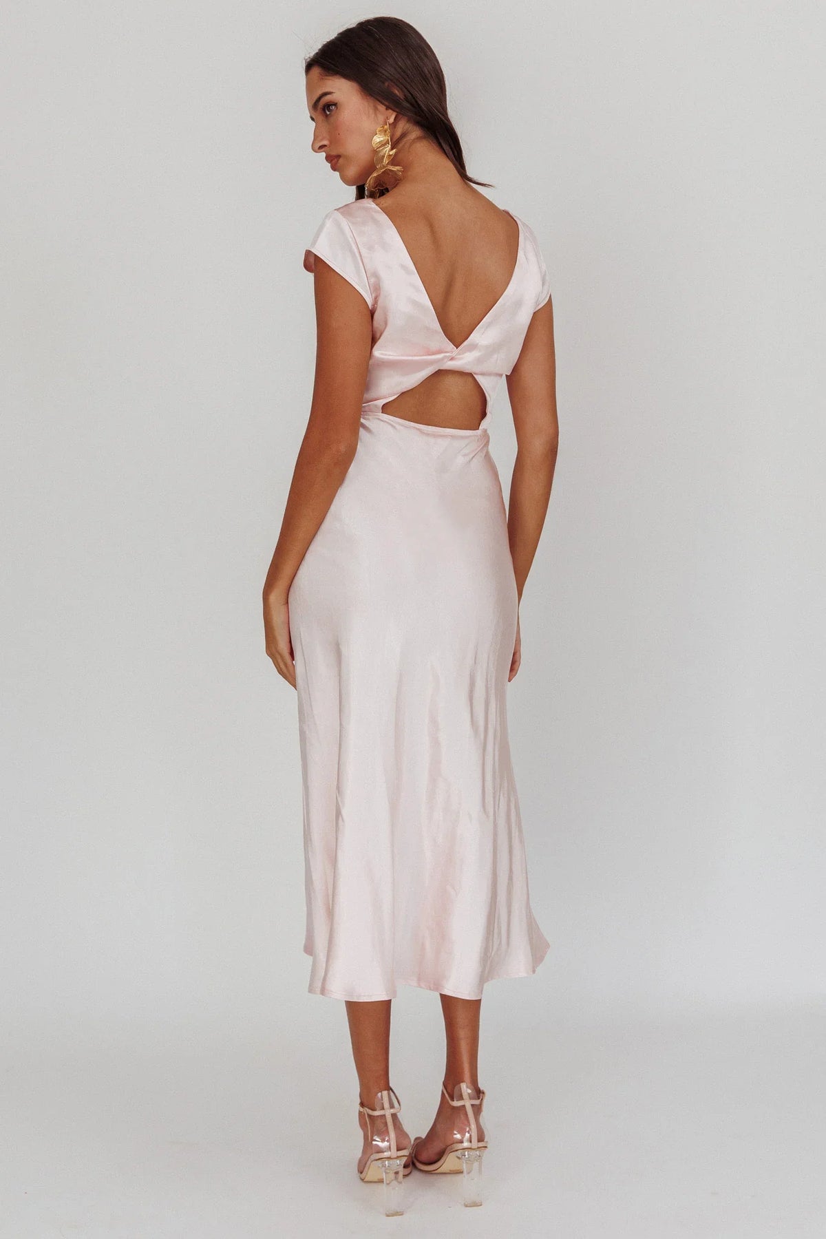 Lucinda Twist Back Midi Dress Blush