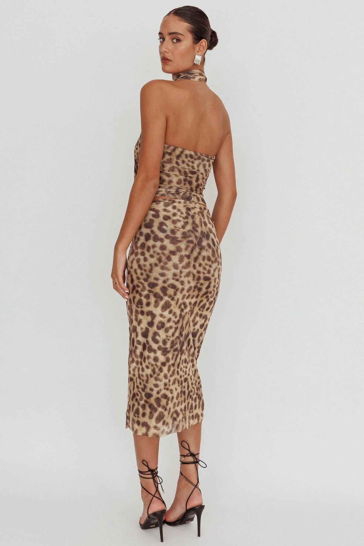 Meet Up Elastic Waist Midi Skirt Leopard