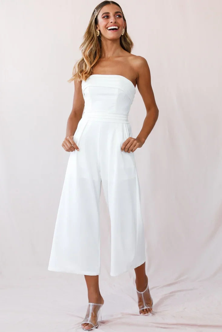 Chosen Strapless Wide Leg Jumpsuit White