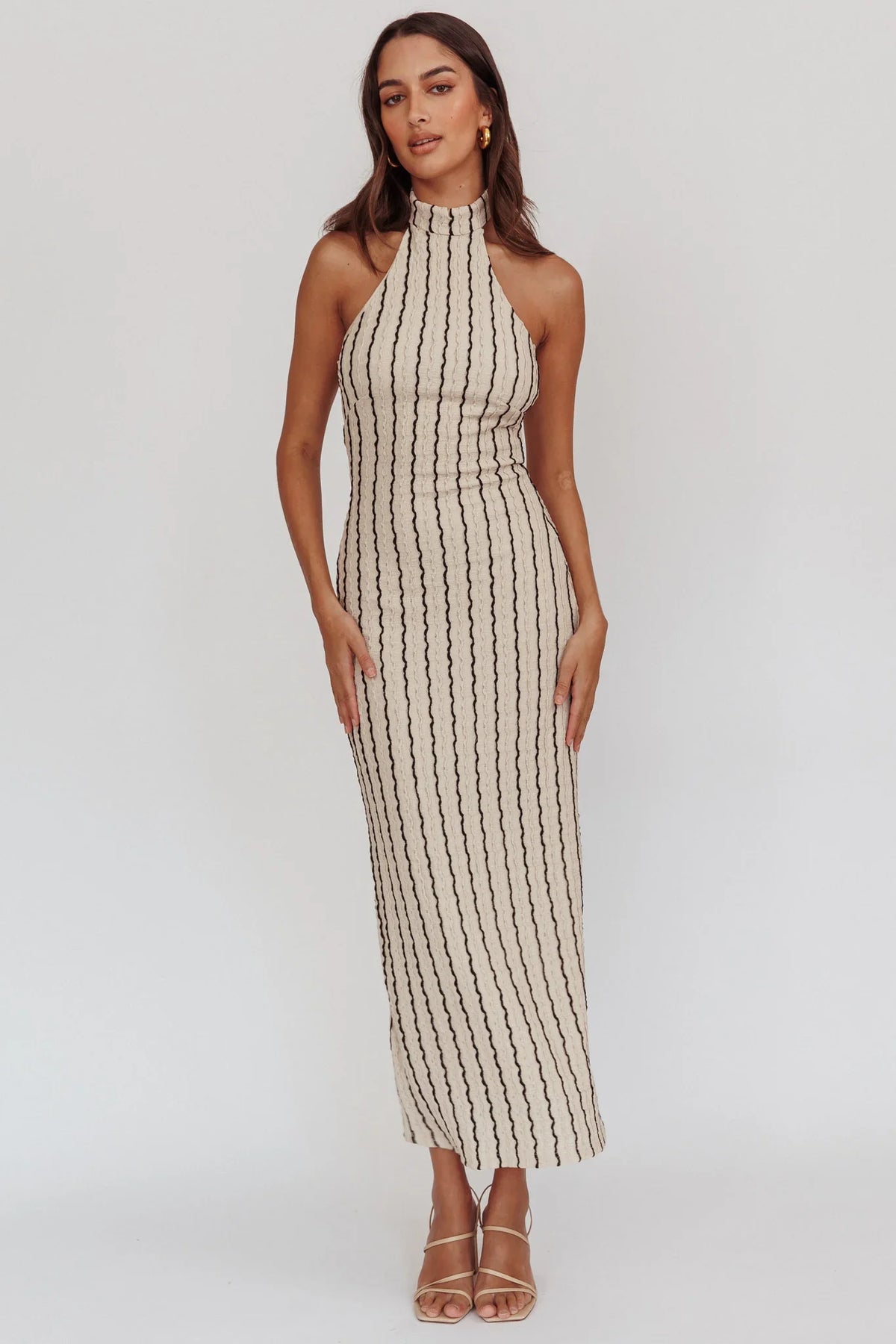 Kimchi Mockneck Halter Maxi Dress Beige