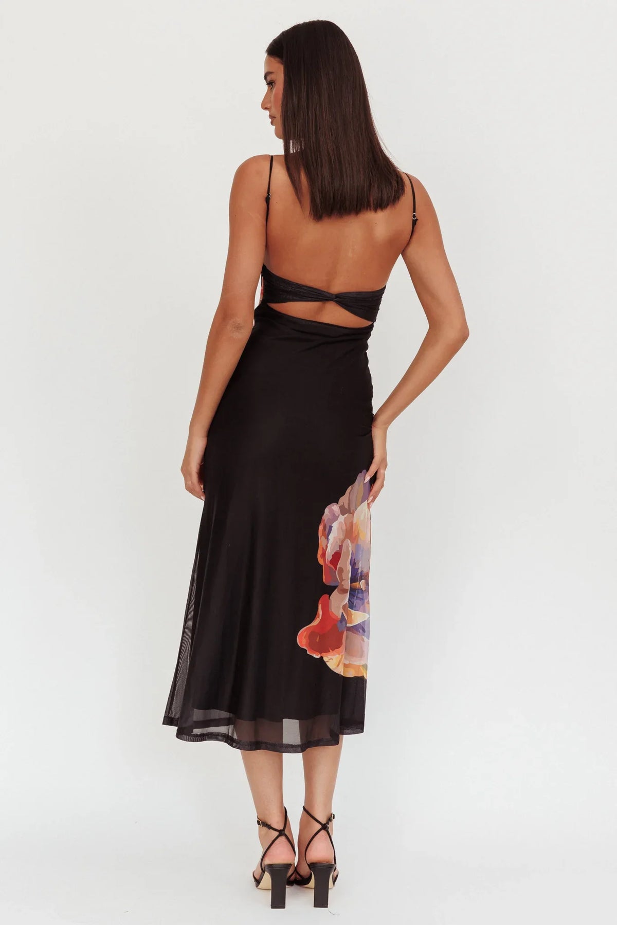 Nerida Gathered Bust Maxi Dress Flowers Black
