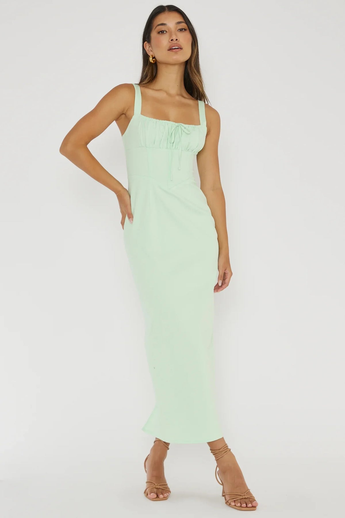 Sweet Pea Tied Bust Midi Dress Mint