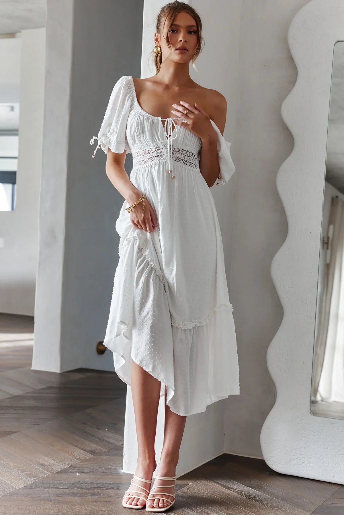 Topanga Canyon String Tie Boho Midi Dress White