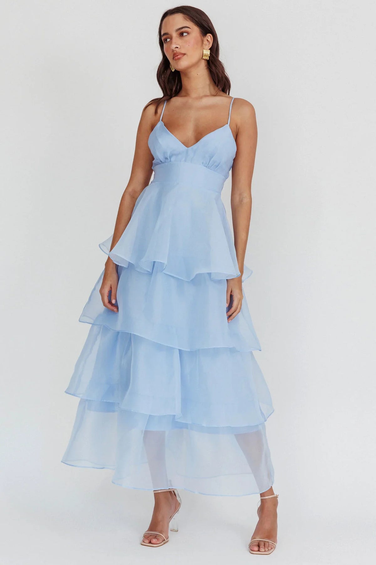 Made For You Tiered Ruffle Midi Dress Blue