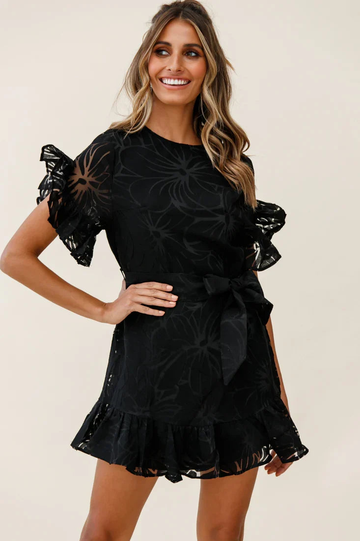 Coolum Ruffle Sleeve Dress Black
