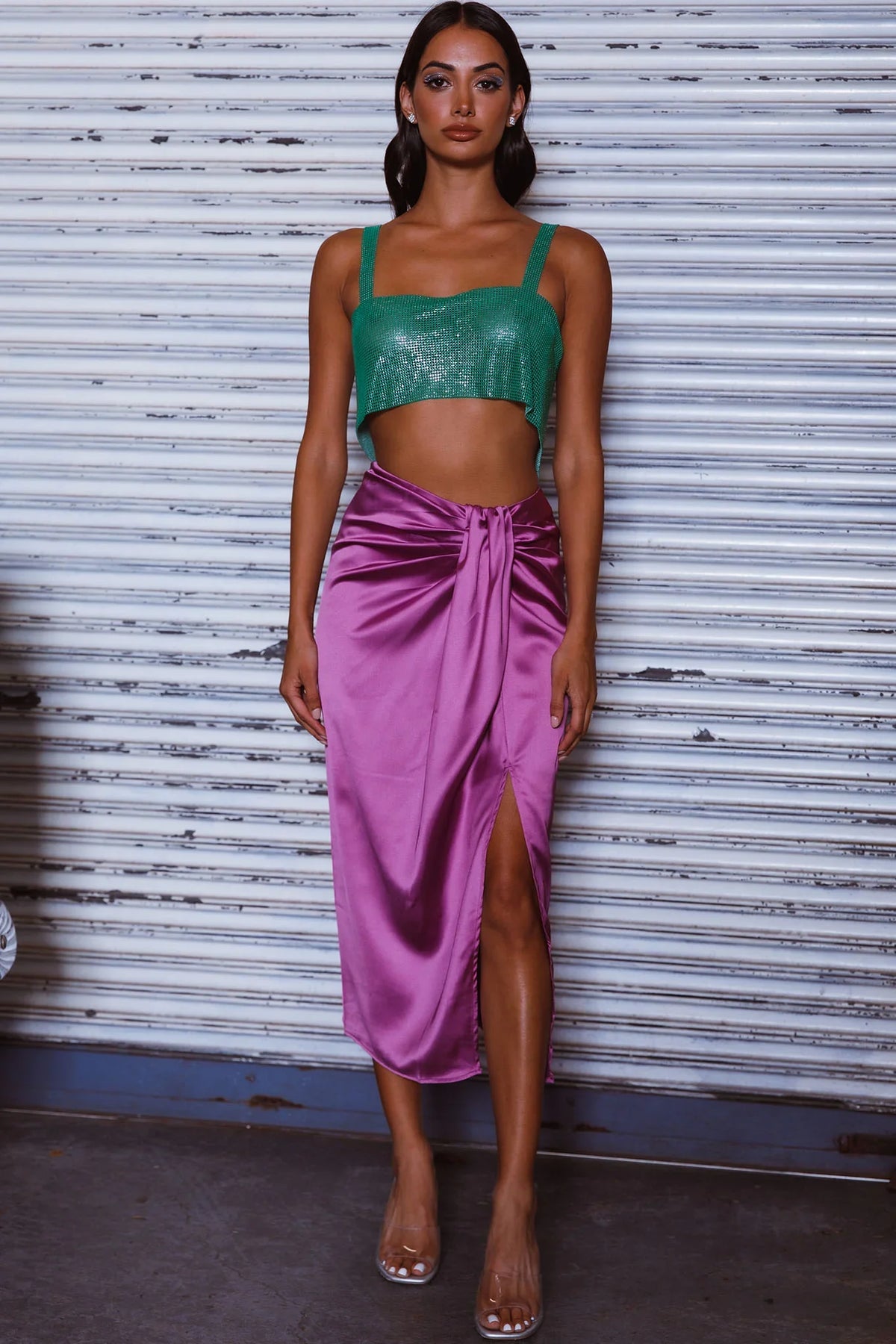 On The Money Gathered Midi Skirt Orchid