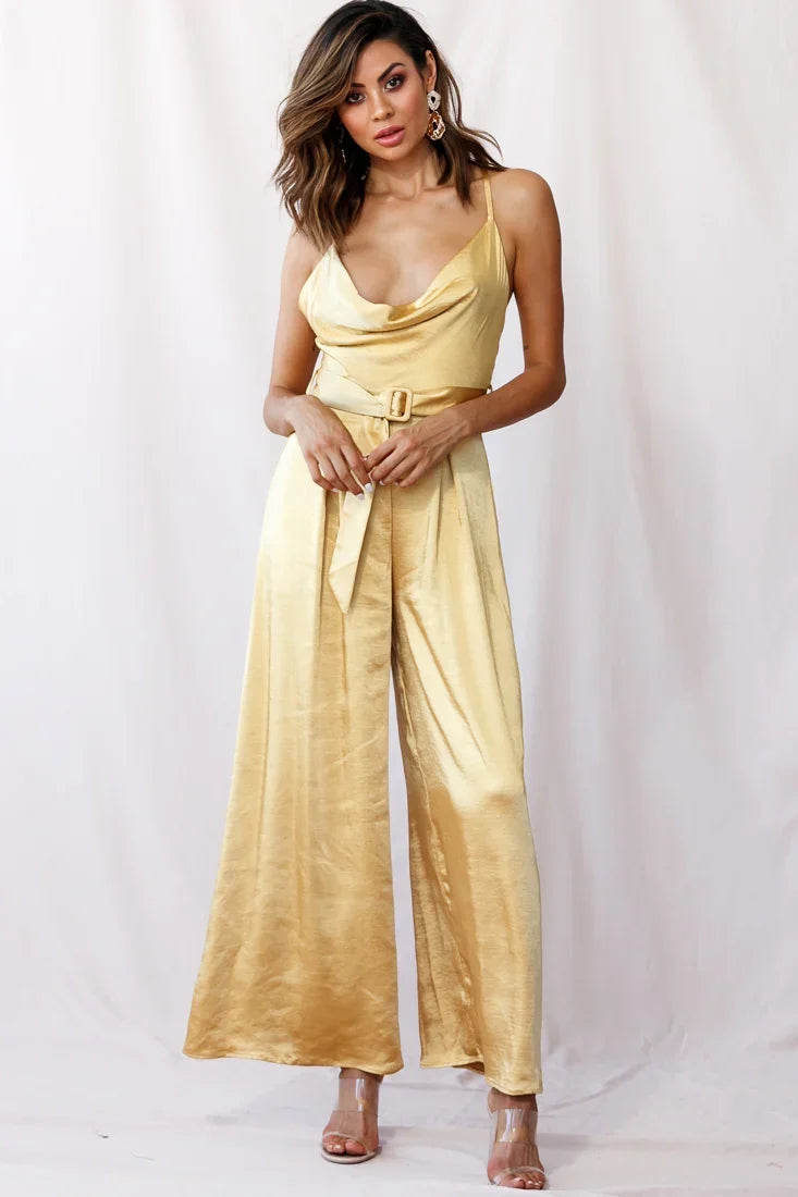 Mali Wide Leg Belted Jumpsuit Mustard