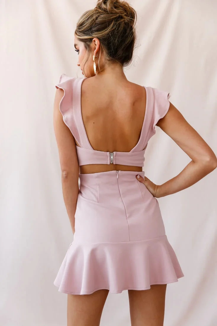Jackie Wide Ruffle Hem Pinafore Dress Blush