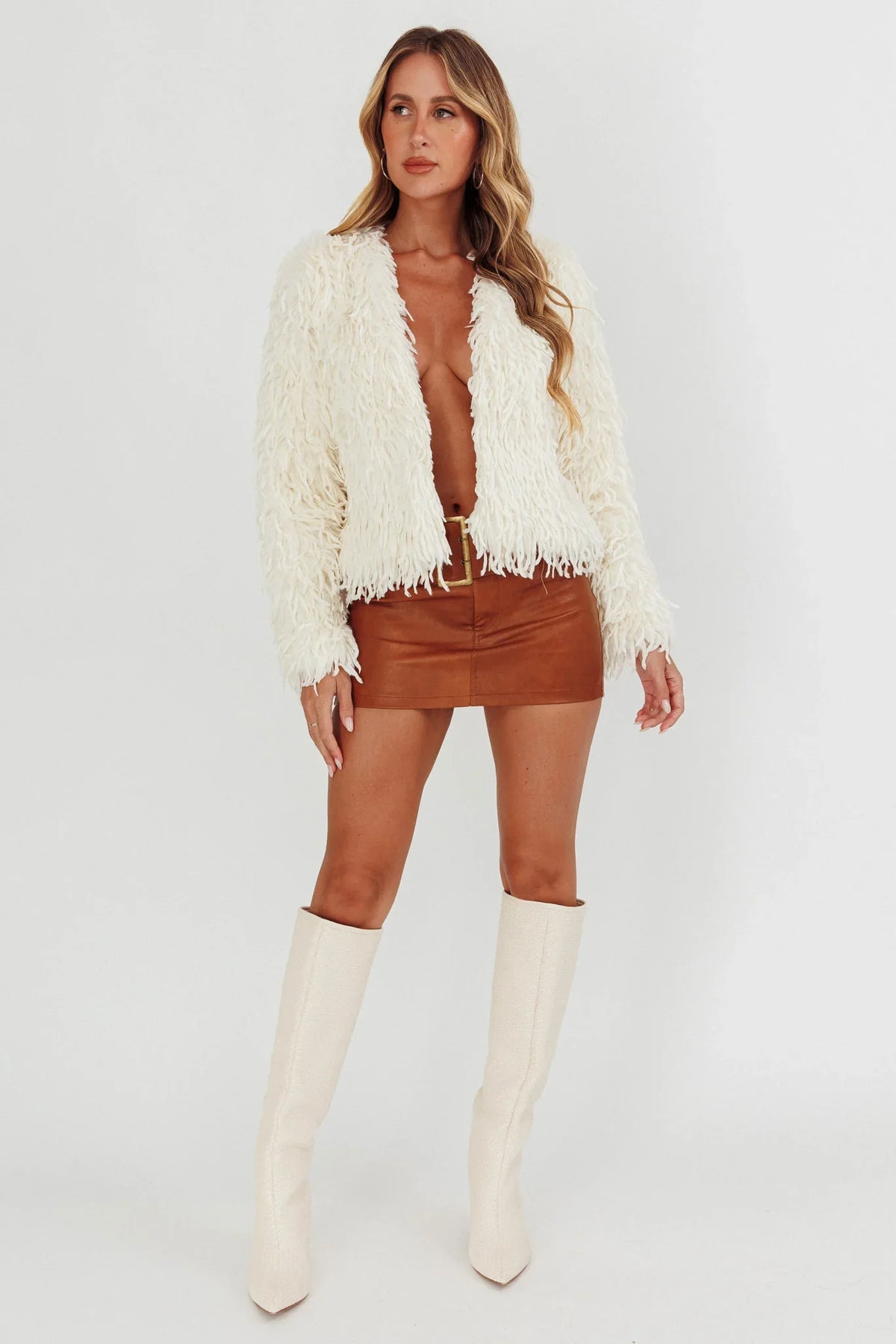 Montana Long Pile Faux Fur Jacket White