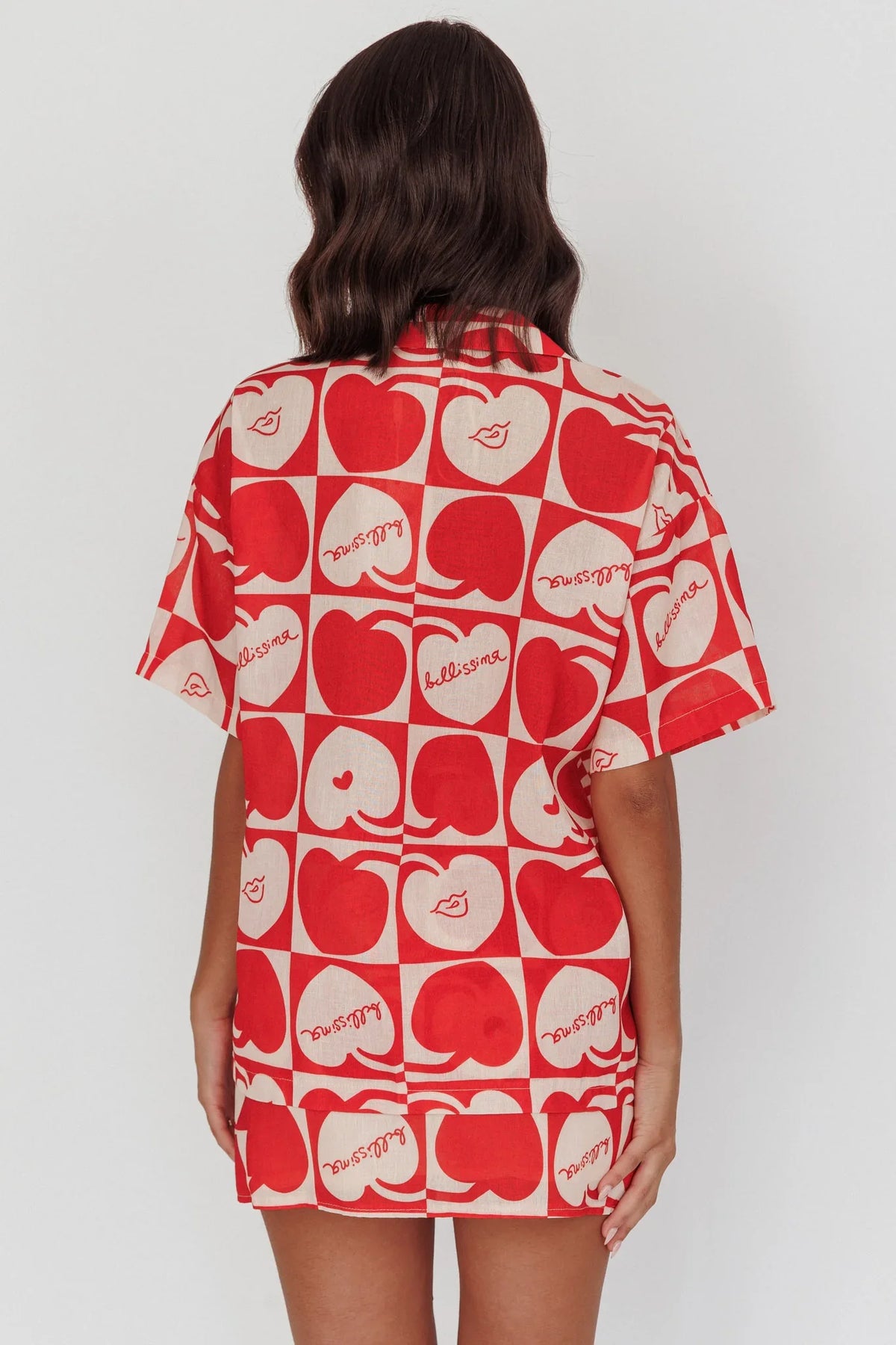 Ithaca Cherry Print Short Sleeve Shirt Red Beige