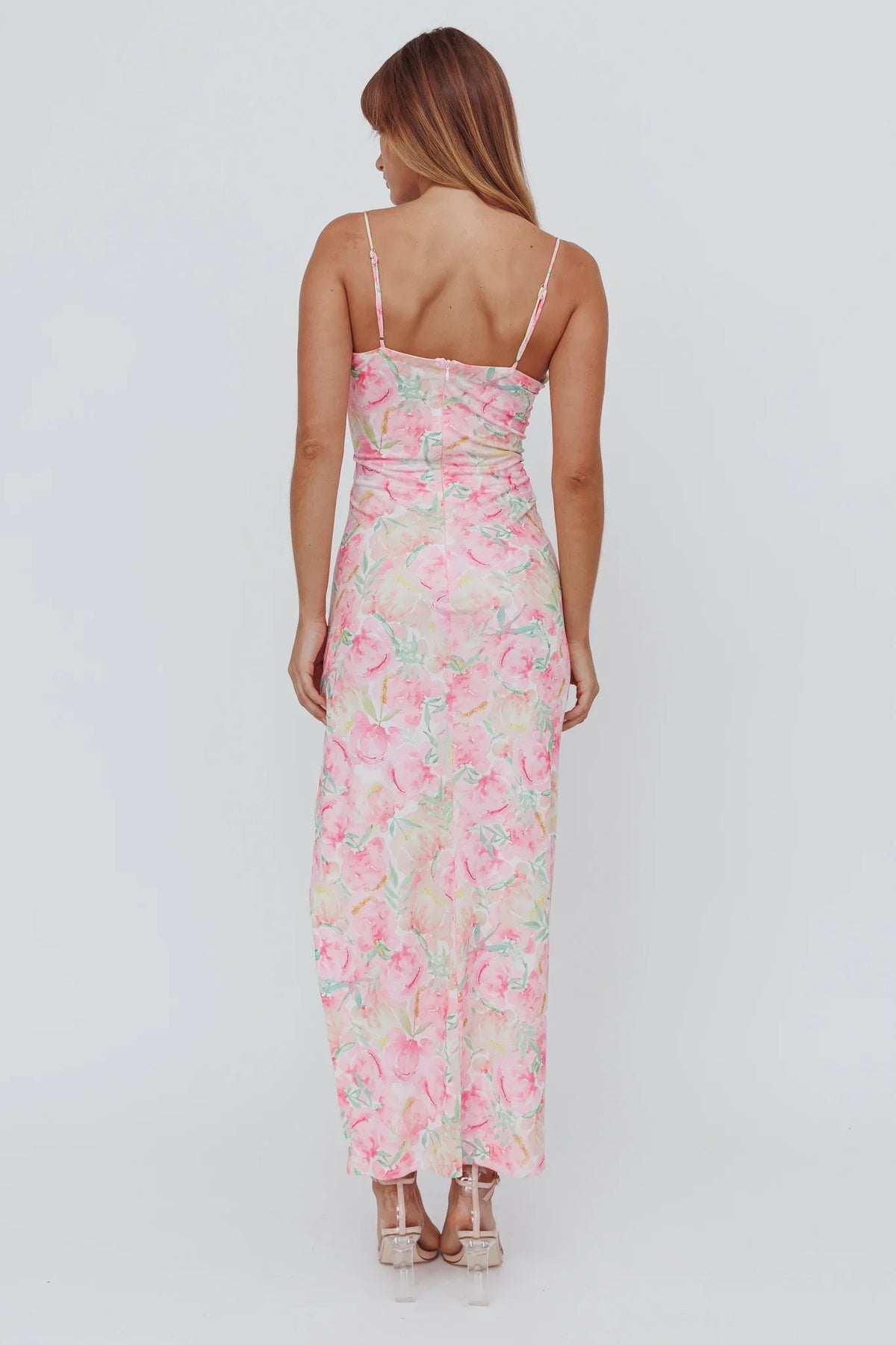 Catriona Split Ruffle Midi Dress Floral Yellow