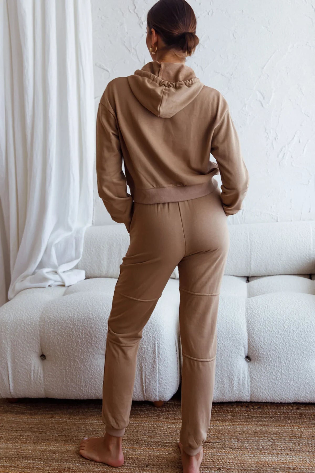 Glow Getter Elasticated Waist Embroidery Logo Jogger Pants Beige