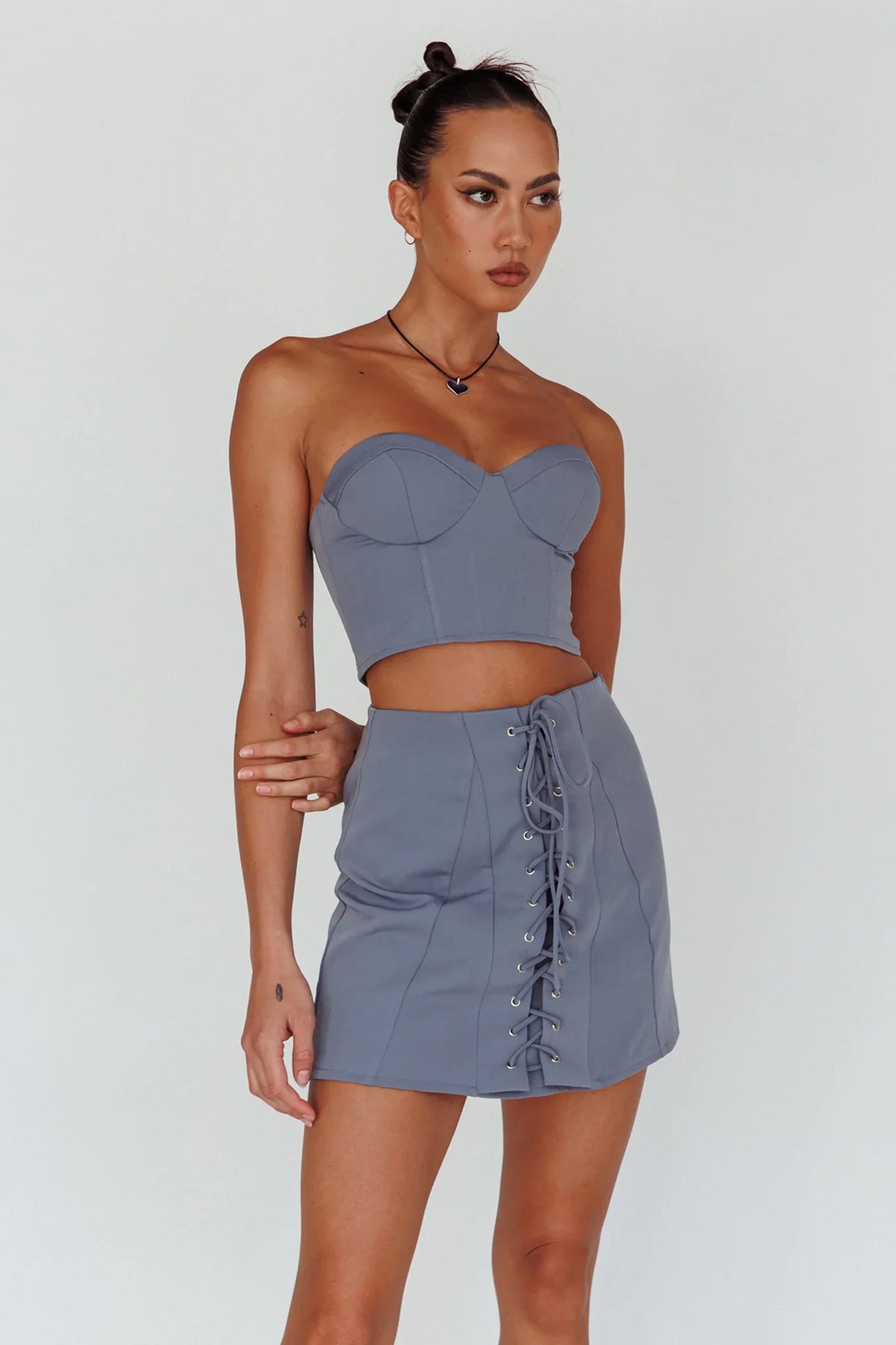 Ventura Lace-Up Skirt Suit Grey