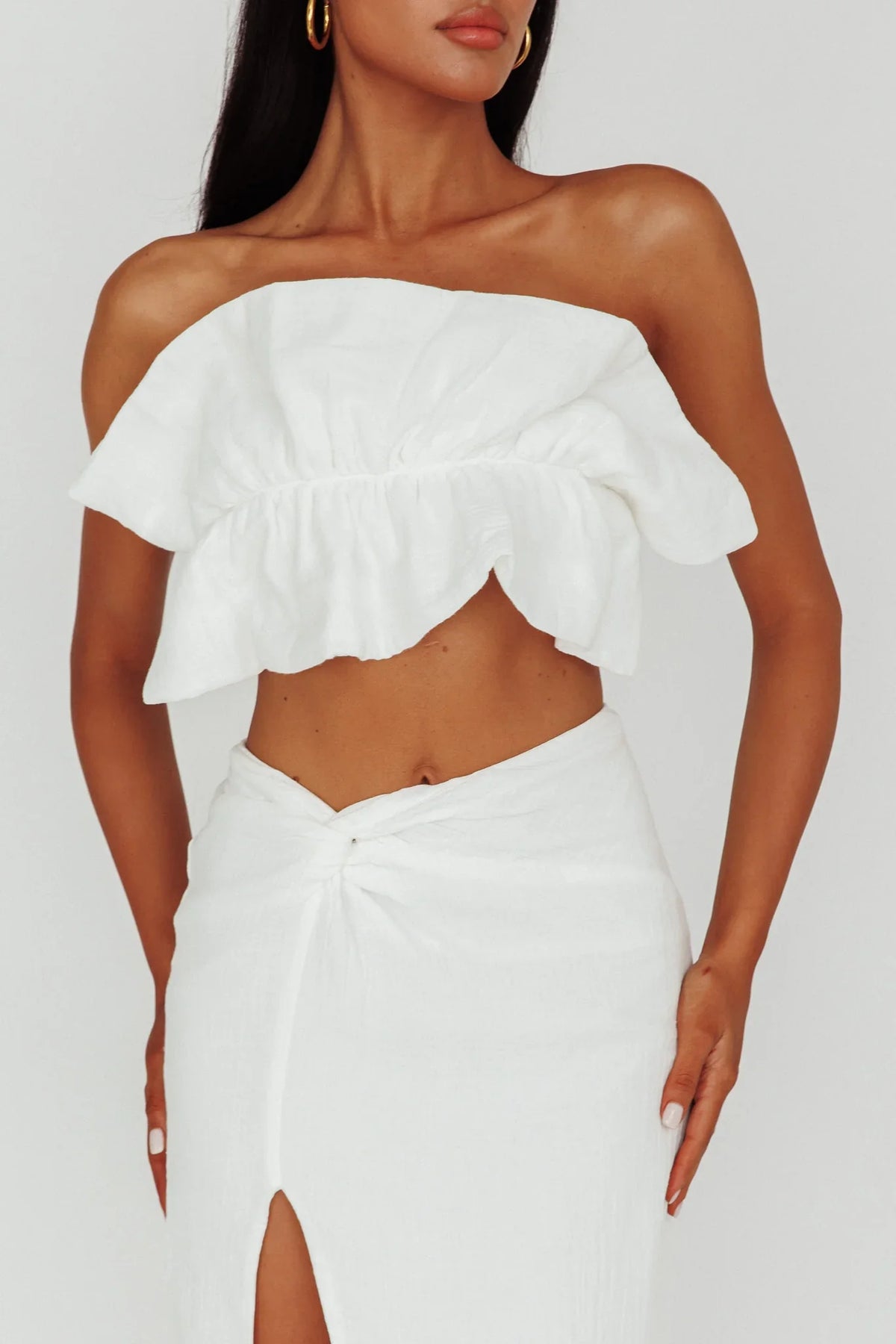 So Fine Ruffle Crop Top Off White