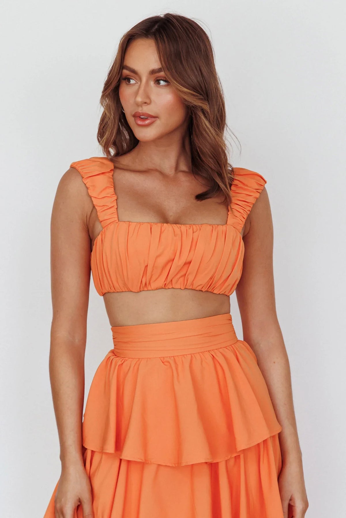 Suenito Gathered Crop Top Orange