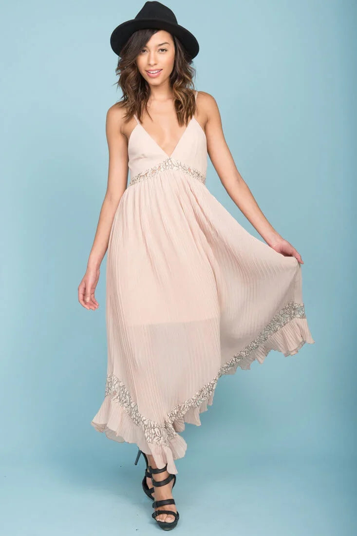 Luna Ruffled Maxi Dress Beige