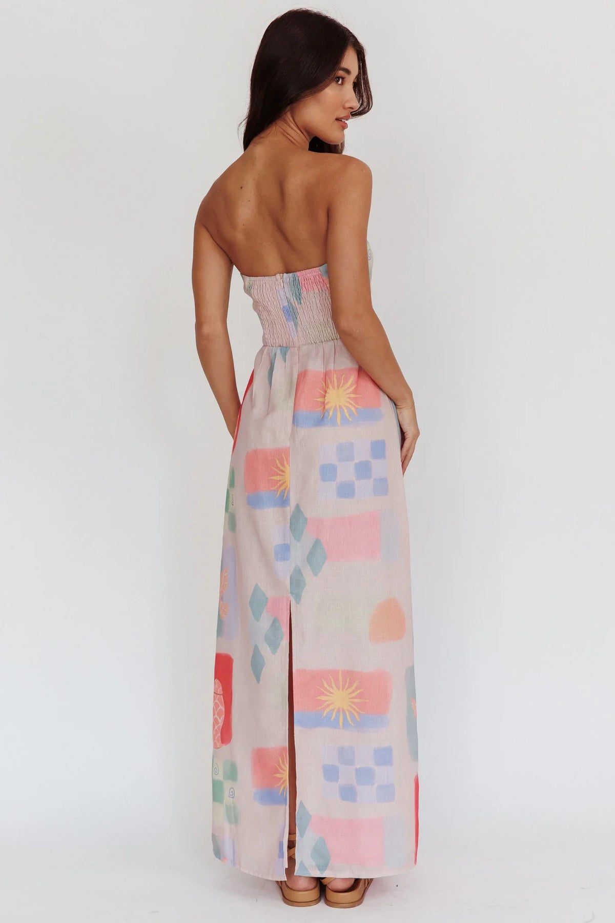 Eastern Sun Strapless Abstract Print Maxi Dress Multi