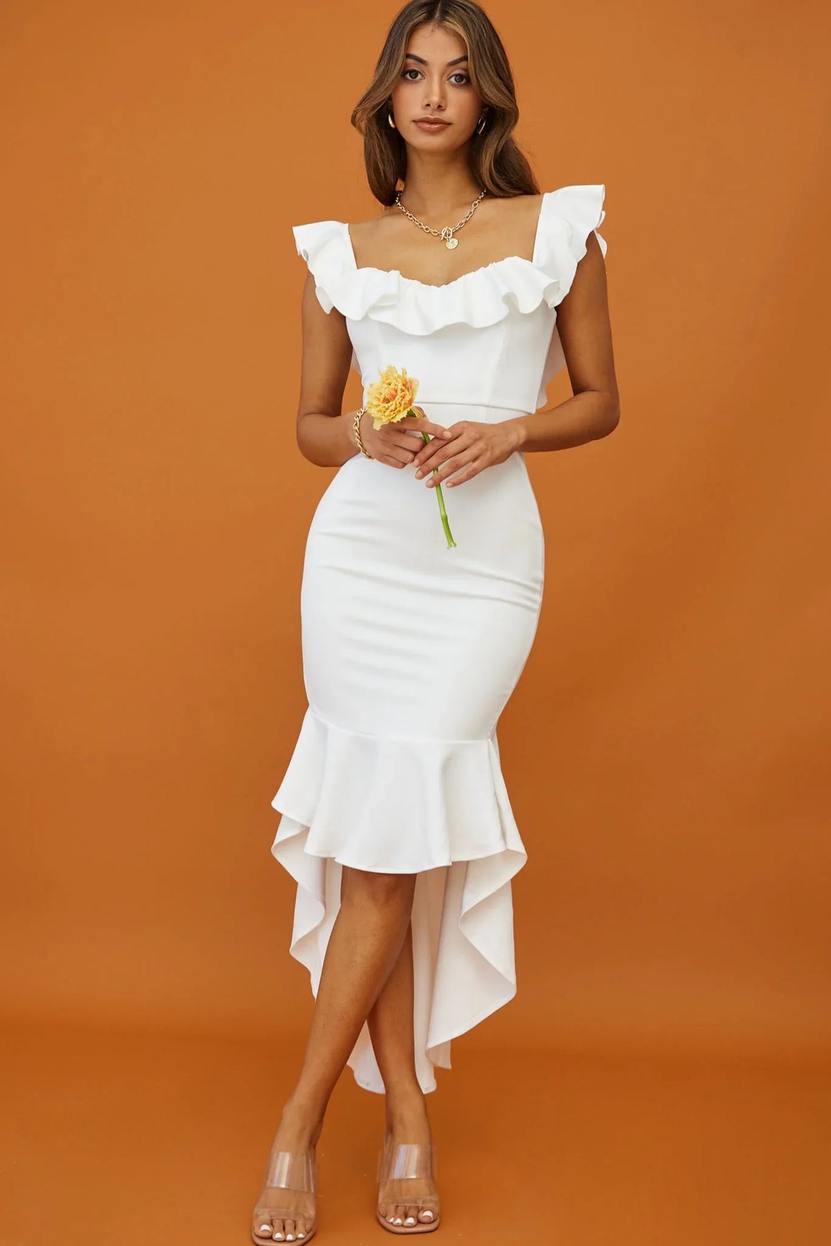 Cloud 9 Bardot Neckline Corset Back Dress White