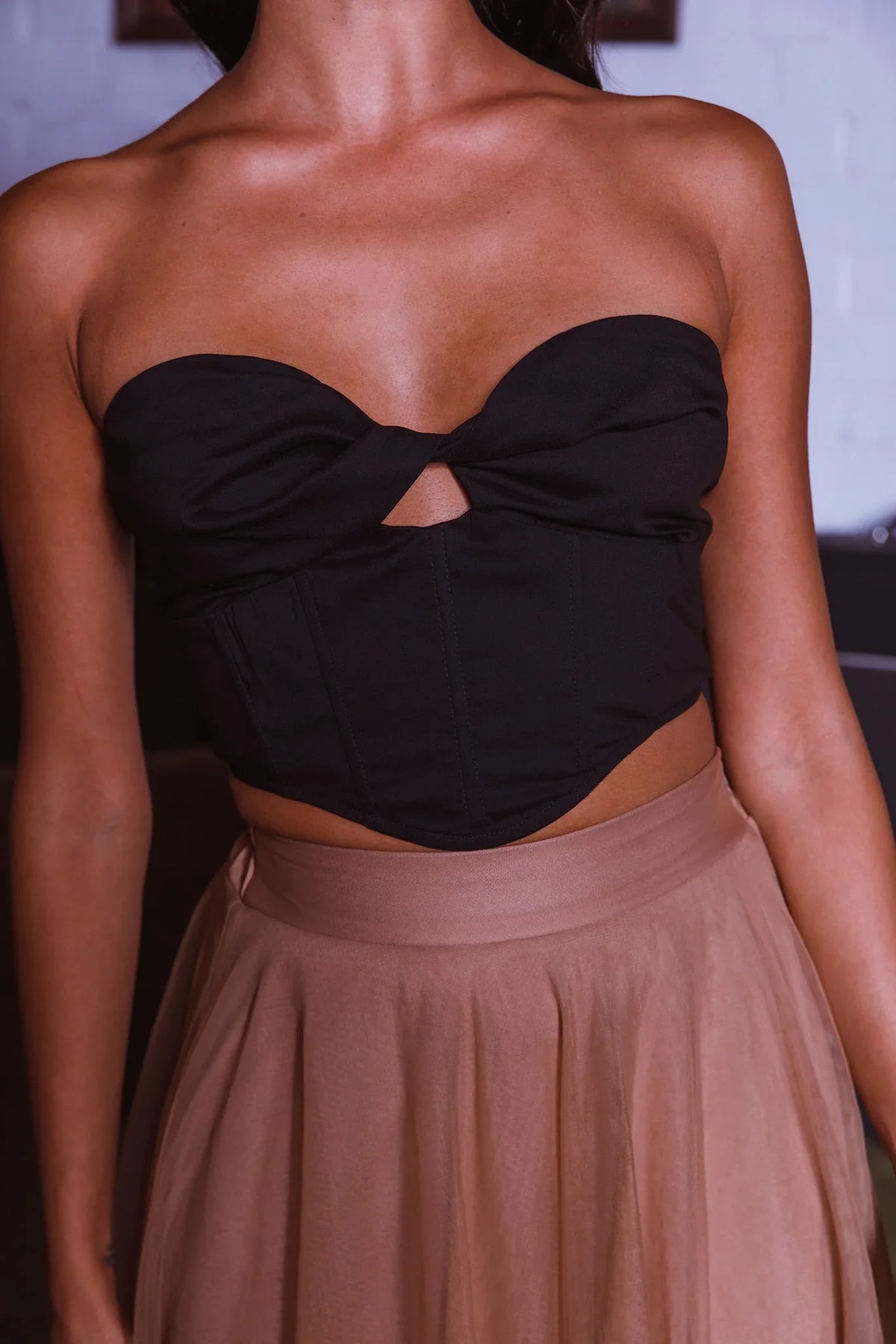 Think Twice Strapless Twist Top Black