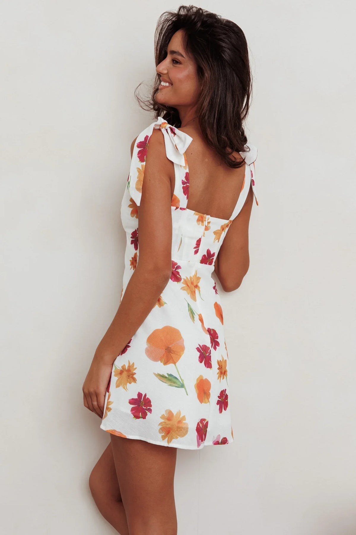 Mykonos Morning Tied Shoulder Mini Dress Flower Orange