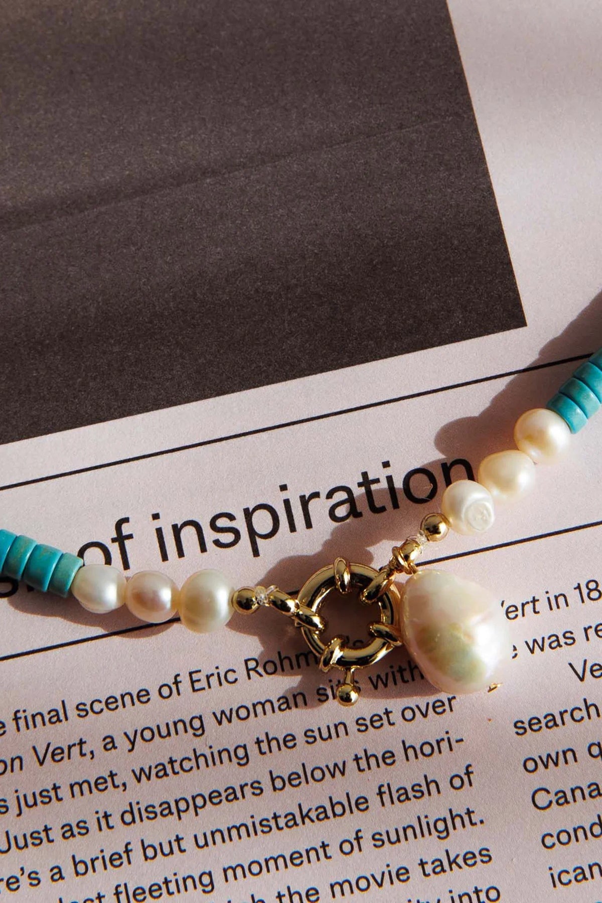 Monaco Pearl Turquoise Bead Necklace Gold