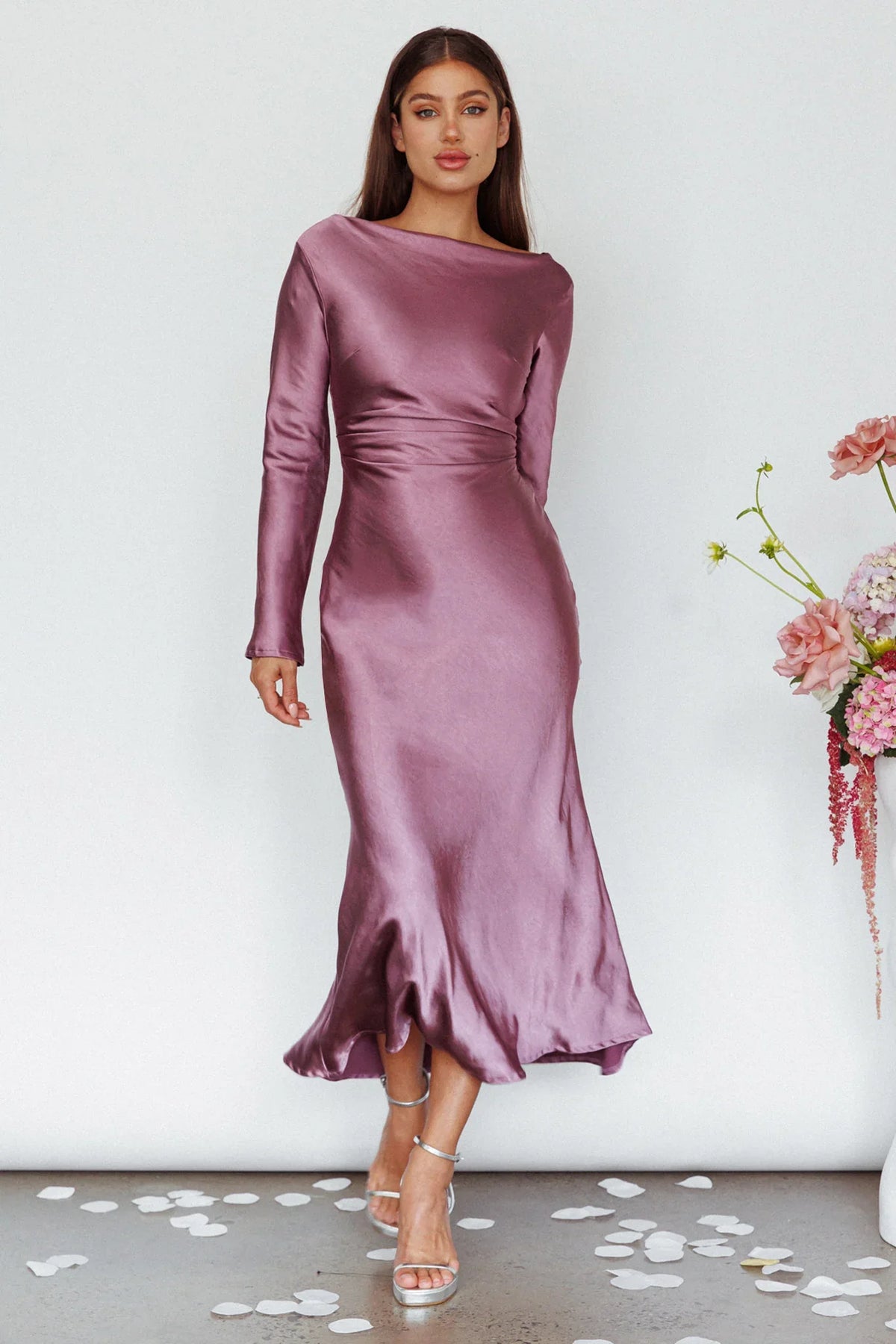 Loveland Cowl Back Midi Dress Grape