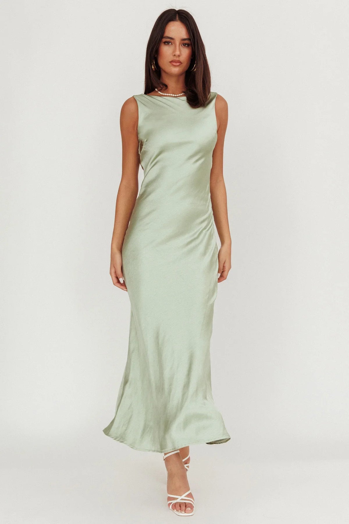 Carmine Satin Sleeveless Maxi Dress Sage