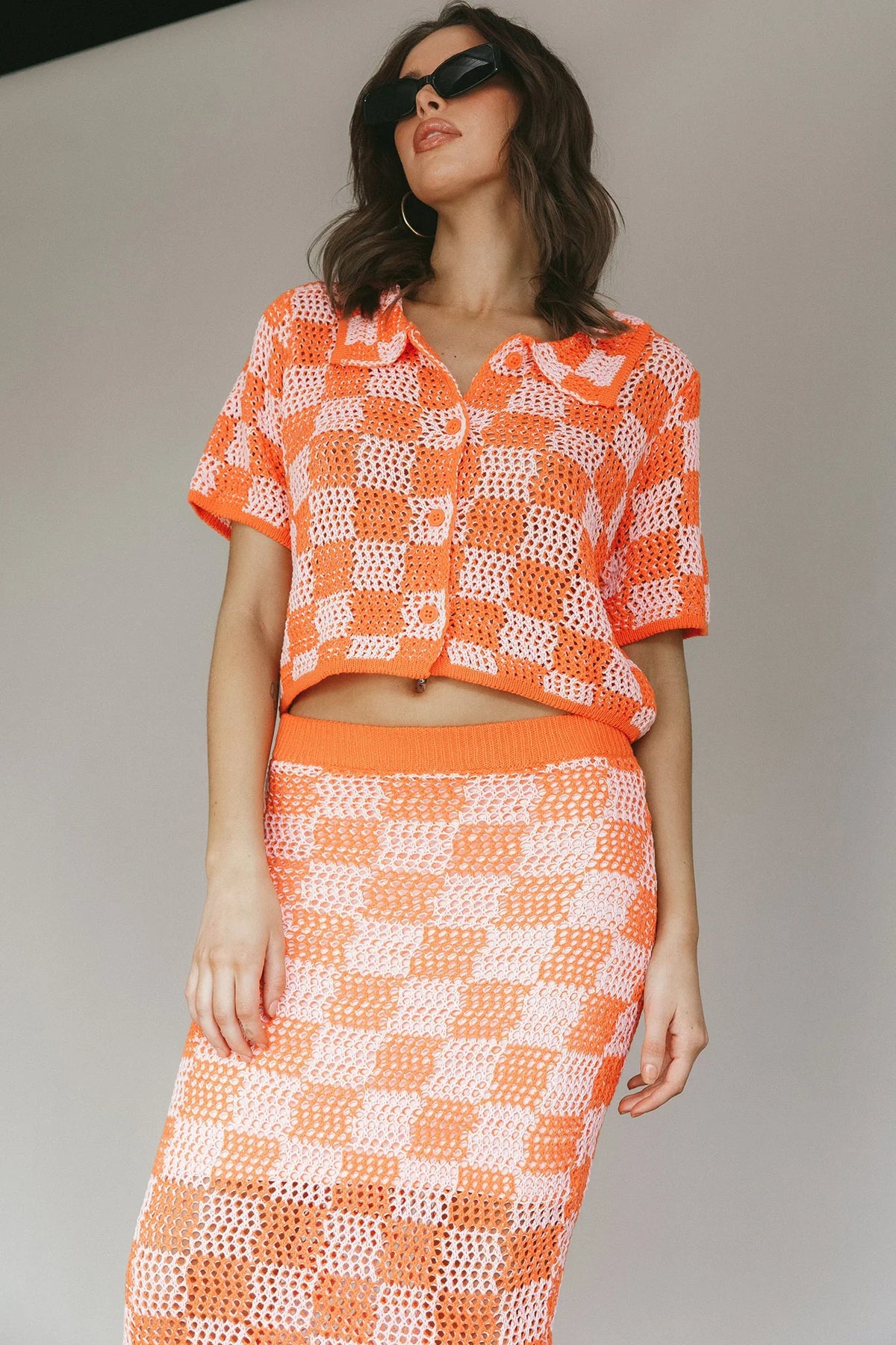 Byron Bay Crochet Buttoned Top Sunset
