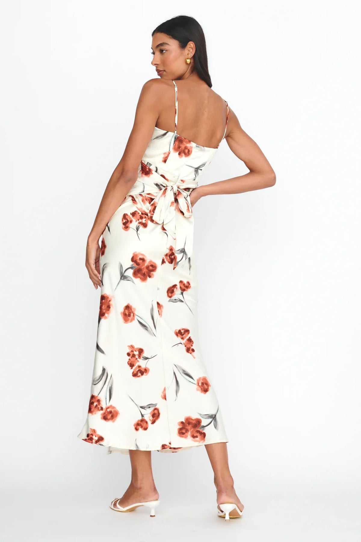 Corinna Tied Waist Split Dress Floral Poppy