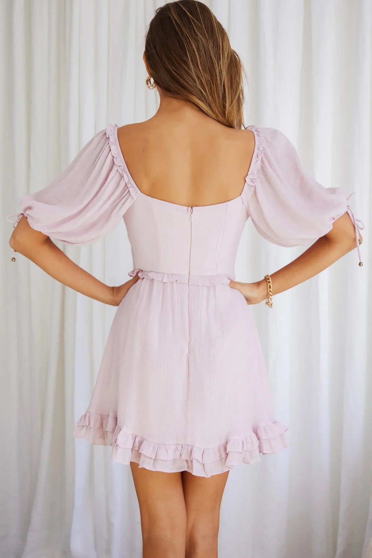 Kirra Puff Sleeve Ruched Bodice Dress Blush