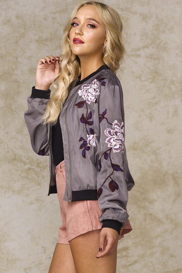 Rachel Floral Bomber Jacket Khaki