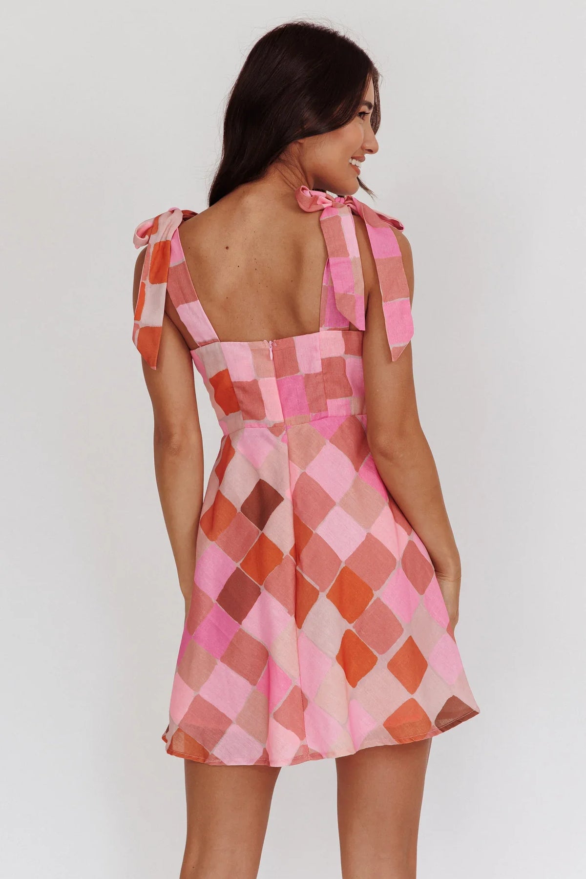Mykonos Morning Tied Straps Diamond Mini Dress Pink