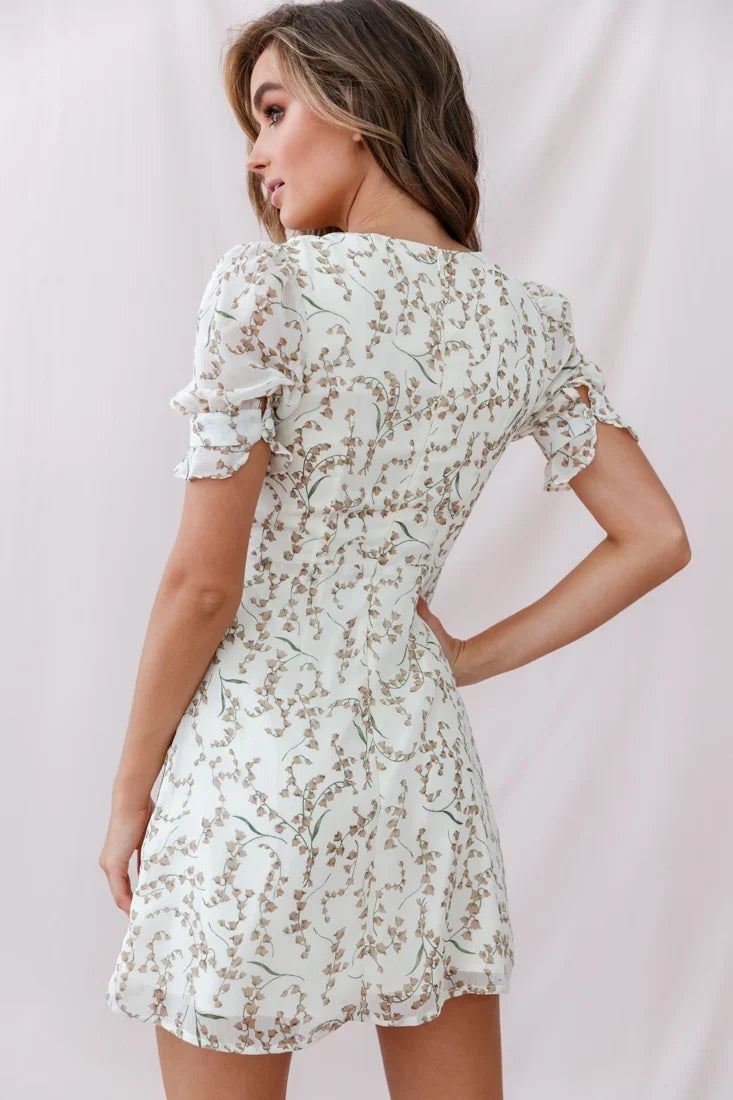 Leah Button Detail Tea Dress White