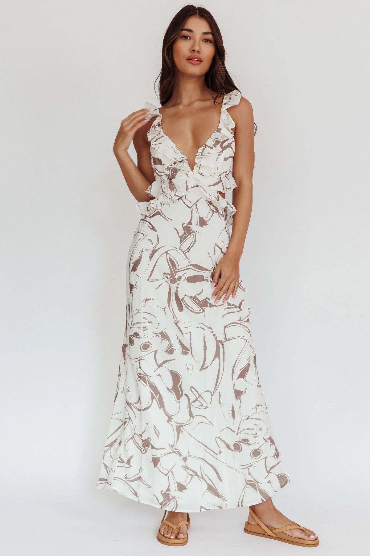 Second Chances Ruffle Trim Maxi Dress Mocha