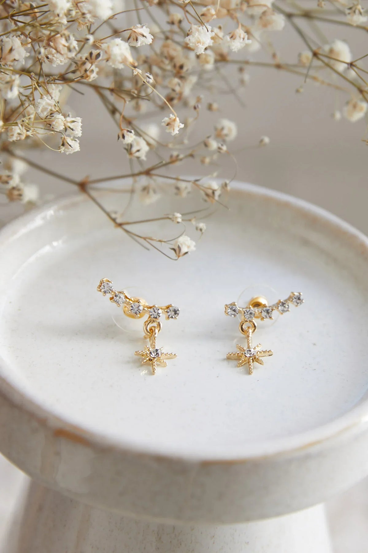 Virgo Crystal Star Earrings Gold