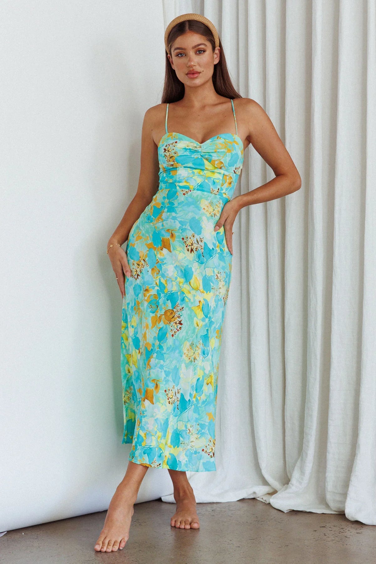 Golden Sands Cami Strap Maxi Dress Floral Teal