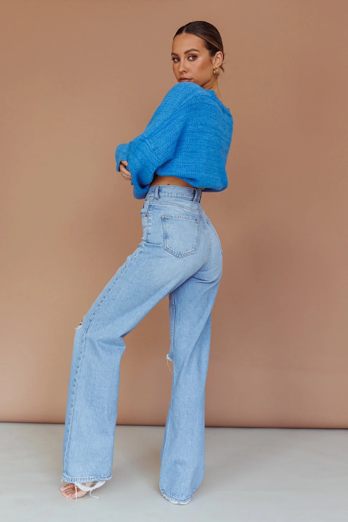 Kayce Dropped Shoulder Knit Sweater Cerulean