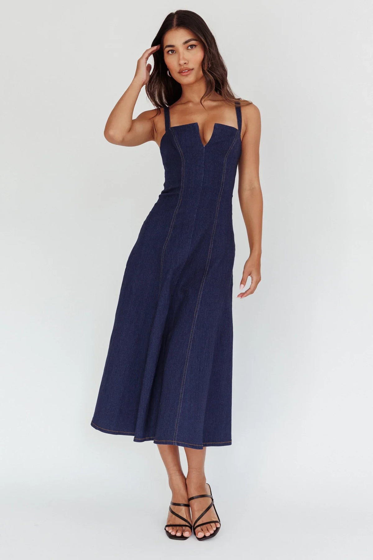 Catch My Drift A-Line Midi Dress Dark Blue