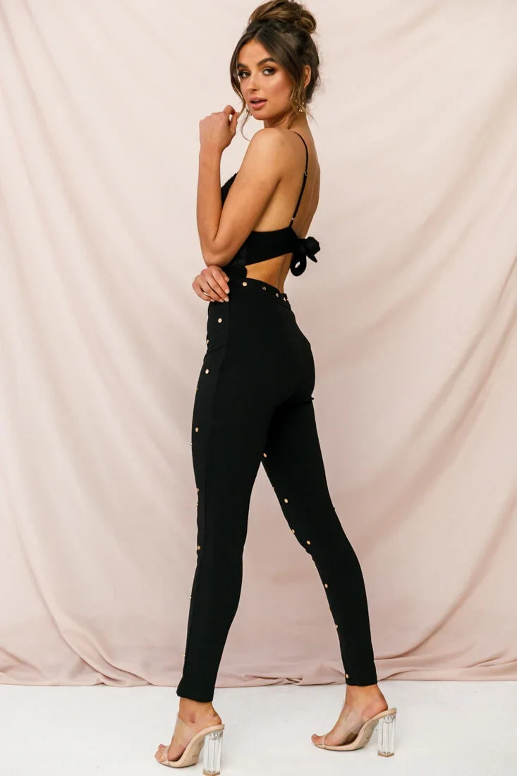 Manhattan Gold Button Pants Black
