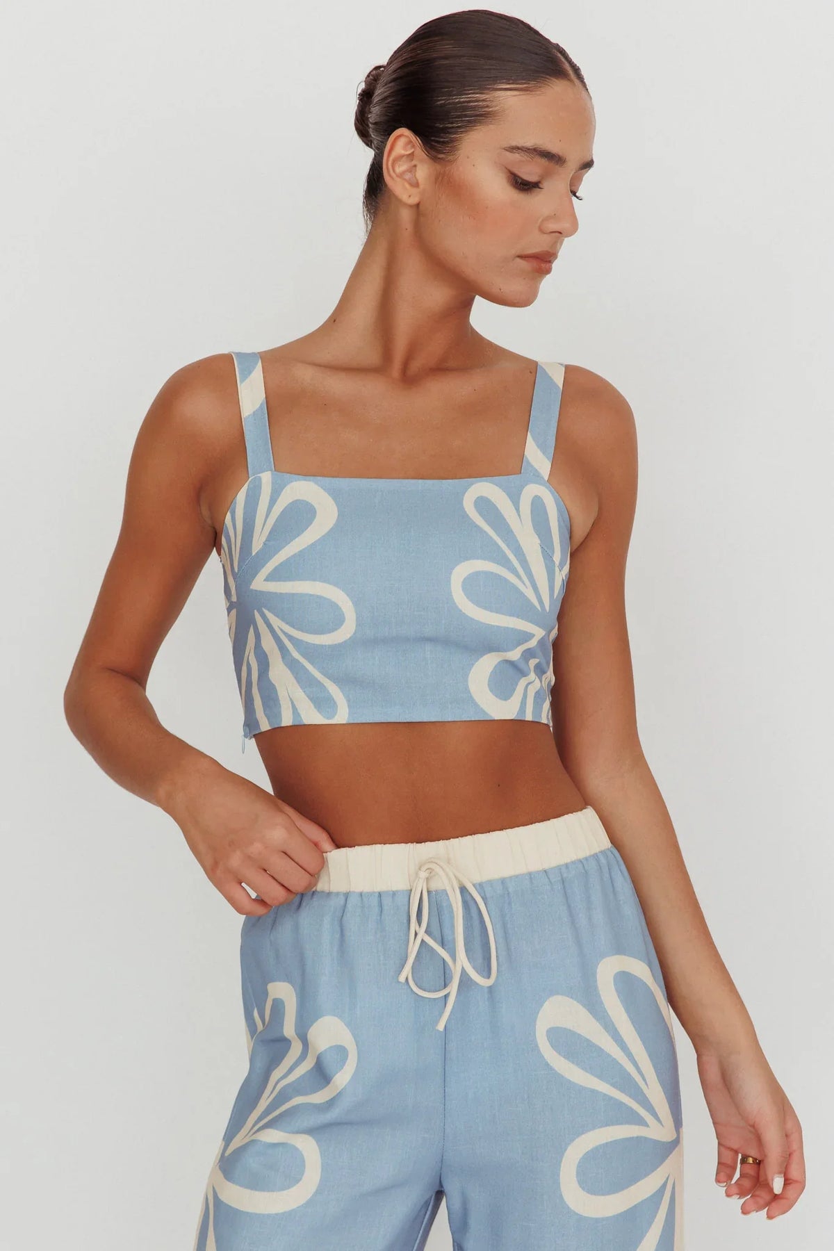Briar Square Neck Cropped Top Beige Blue