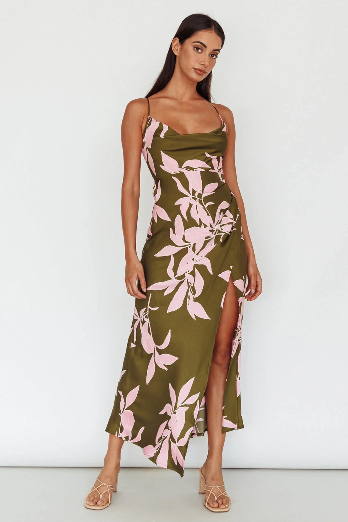Morea Cowl Neck Maxi Dress Floral Green