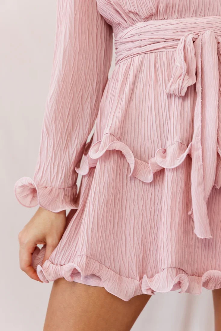 Greta Tiered Ruffle Chiffon Dress Blush