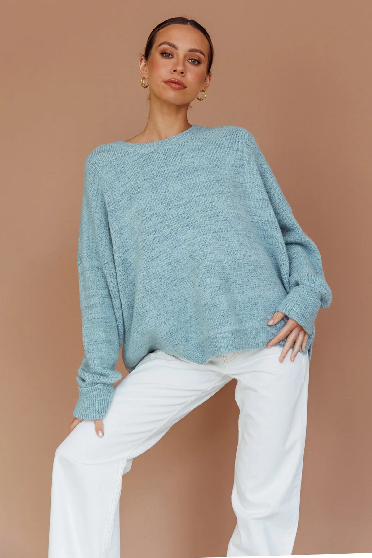 Kayce Dropped Shoulder Knit Sweater Sky Blue