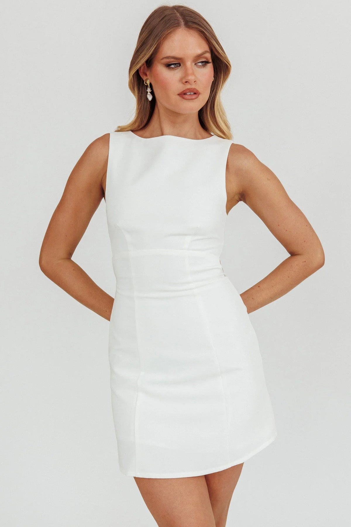 Shannon Boat Neck Sleeveless Mini Dress White